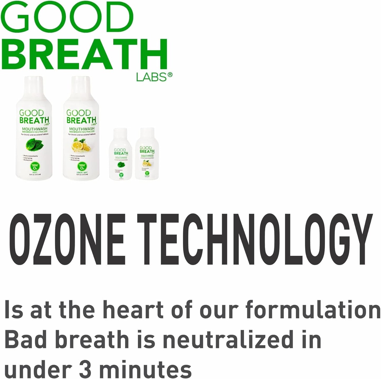 Goodbreath Mouthwash - Mint Mouth Rinse for Chronic Halitosis - New Ozone Technology Oral Rinse - Halitosis Treatment & Bad Breath Neutralizer - Mouthwash for Gum Diseases - Alcohol-Free | 3 Pack