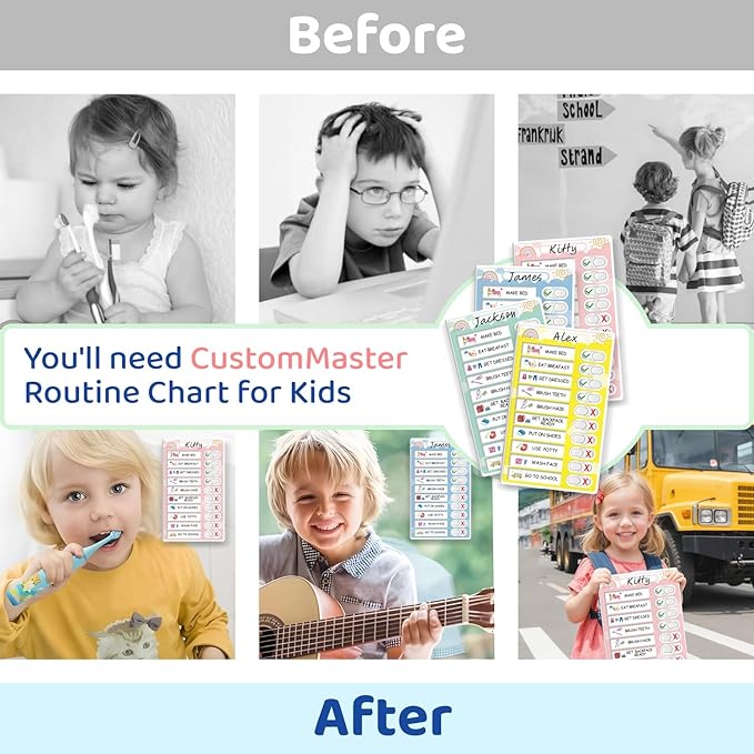 4 in 1 Namable Chore Chart for Kids, Dry Erase Morning/Bedtime Routine Chart for Kids for Refrigerator, Magnetic Visual Schedule for Kids Toddlers to Do List Checklist for Multiple Kids