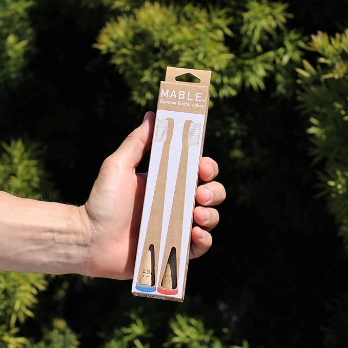 MABLE Bamboo Toothbrush for Adults – Soft Bristle, Compostable Wooden Toothbrushes, Available in 2 Pack and 4 Pack (Soft Bristles (Pack of 2)