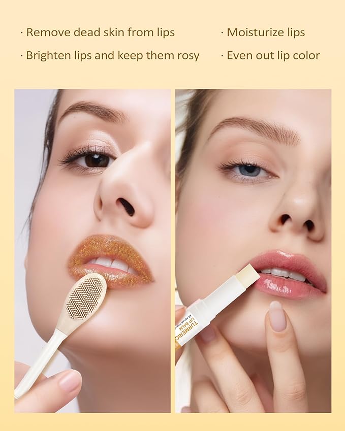 3Pcs Turmeric Lemon Lip Scrub and Turmeric Lip Balm Hydrating & Nourishing Lip Care kit, Exfoliating Lip Scrub with Aloe Vera For Dark Lips,Long-Lasting Natural Balm Moisturizer for Dry, Cracked Lips