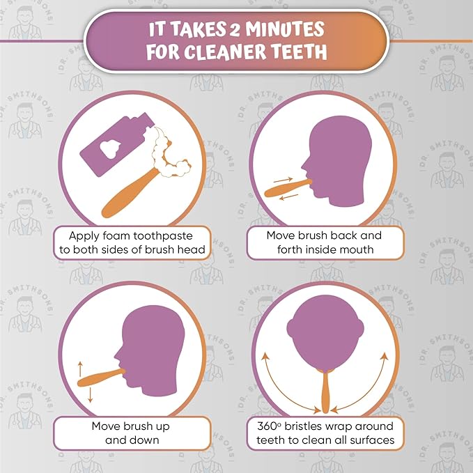 Kids' U Shaped Toothbrush Age 2-6 - Two Premium Soft Toothbrushes Come with 2 Travel Cases - Sensory Toothbrush - Round Silicone Toothbrush Head Makes Brushing Fun & Easy - 1 Purple, 1 Yellow