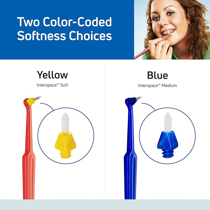 TePe Interspace Angled Soft Toothbrush for Braces with Single-End Tuft and Removable Head, 12 Pack