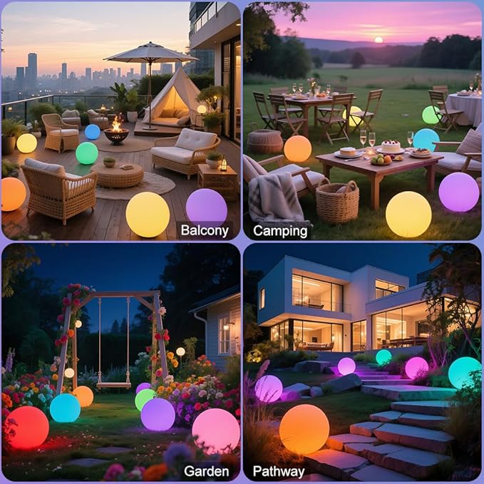 12-in LED Globe Orb Lamp, Dimmable RGB Color Changing Glowing Orb Lights Rechargeable Glowing LED Ball Light w/Remote, Waterproof Outdoor Globe Light Soothing Mood Lamp for Bedroom Garden Patio Decor