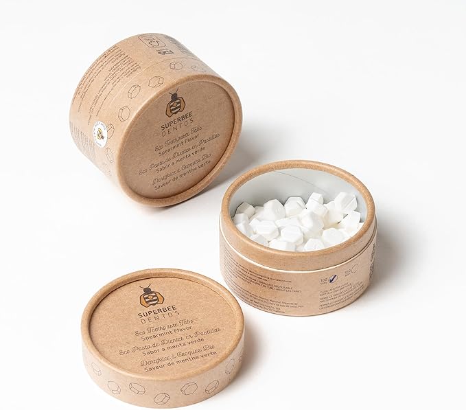 SuperBee Dentos Toothpaste Tablets, 150 Tabs, Fluoride Free & Eco Friendly, Travel Mouthwash Tablets, Sensitive Bites Kids Adults, Chewable Tablet, Spearmint