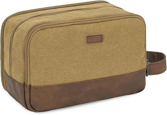 WANDF Travel Toiletry Bag for Men Large Toiletries Shaving Bag Water Resistant Hanging Dopp Kit Travel Accessories Bag for Women Men (Khaki)