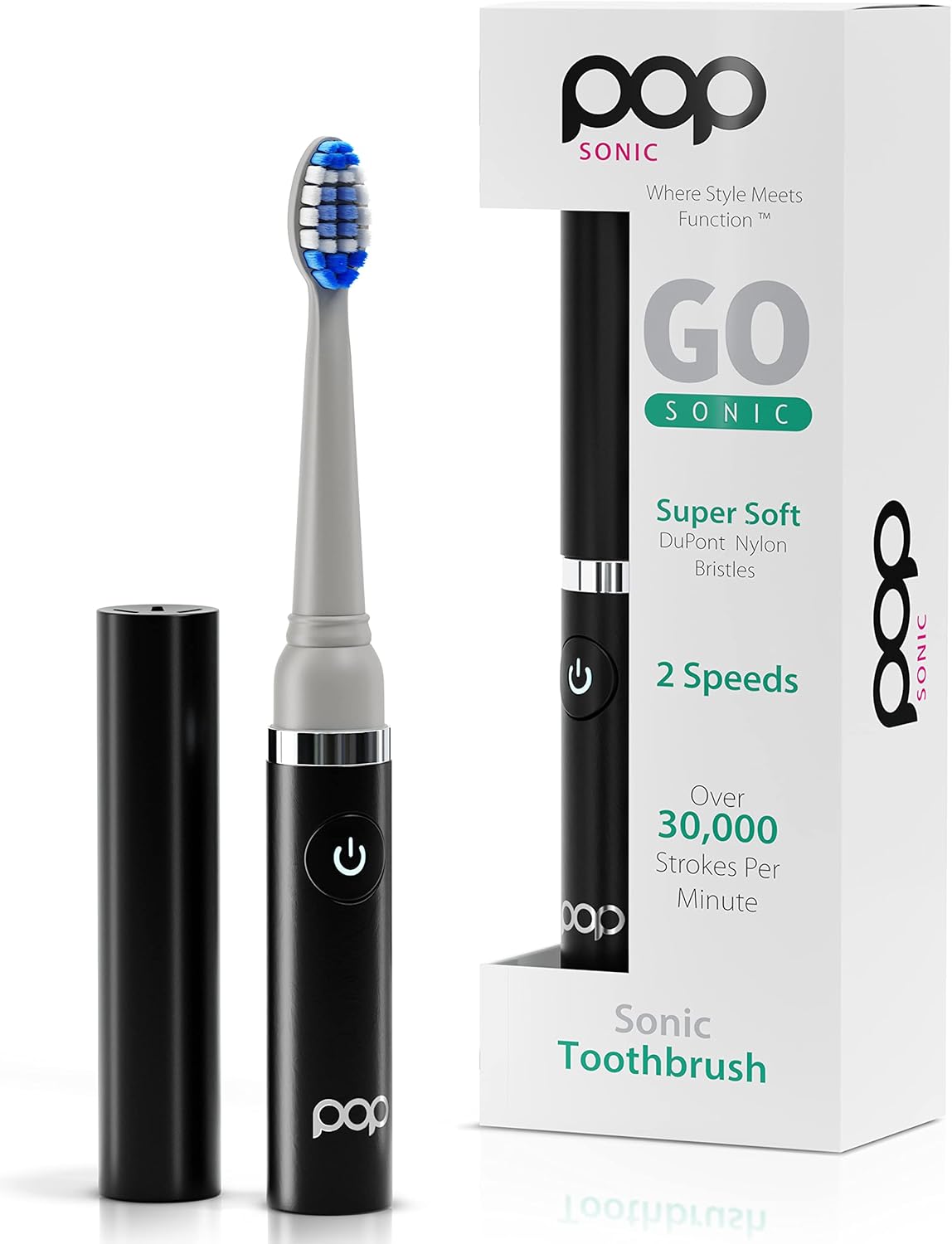 Pop Sonic Electric Toothbrush (Black) - Travel Toothbrushes w/AAA Battery | Kids Electric Toothbrushes with 2 Speed & 15,000-30,000 Strokes/Minute, Dupont Nylon Bristles