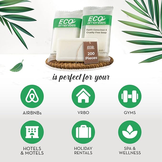 ECO amenities Travel Soap Bar - 0.5 oz, 200-Count, Green Tea Scent - Travel Essentials & Mini Soap Bars - Individually Wrapped - Hotel Toiletry Kit