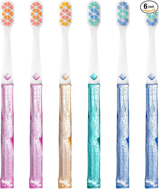 Soft Bristle Toothbrush, Micro Nano Flossing Toothbrushes with Multi-Layered Shaped Bristles for Whiten Teeth and Removes Plaque, Designed for Sensitive Teeth & Gums-White Head