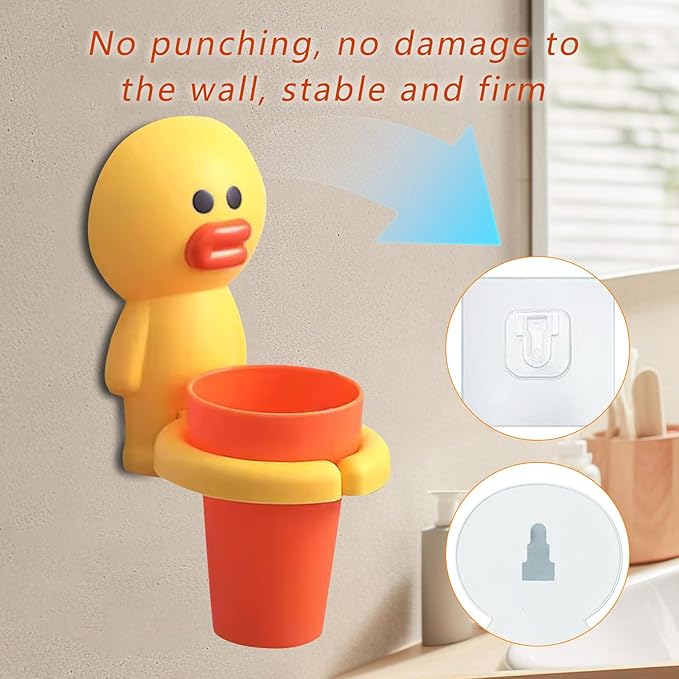 Kids Toothbrushes Holder Animal Tooth Cup Holder,Mouthwash Cup Rack for Children,Wall Mounted Sucker Toothpaste Storage Set Cute Household Toothpaste Rack No Punching Shelf Bracket with Cup (Chick)