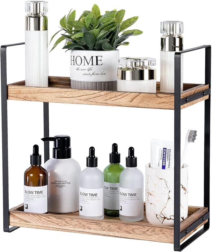 Bathroom Counter Organizer and Storage - Kitchen Countertop Organizer for Bathroom Sink and Coffee Bar, 2-Tier Vanity Counter Tray Shelf for Restroom Decor
