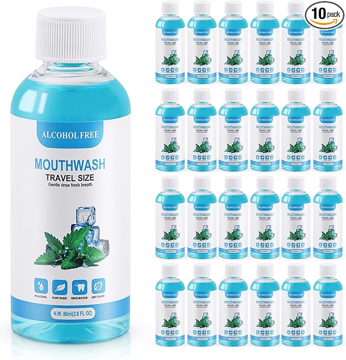 10 pcs Travel Size Mouthwash Bulk Mini Mouthwash, 80ml/2.7fl oz, Fresh Mint Portable Mouthwash Individual Mouthwash Bottles for Travel Toiletry Kits