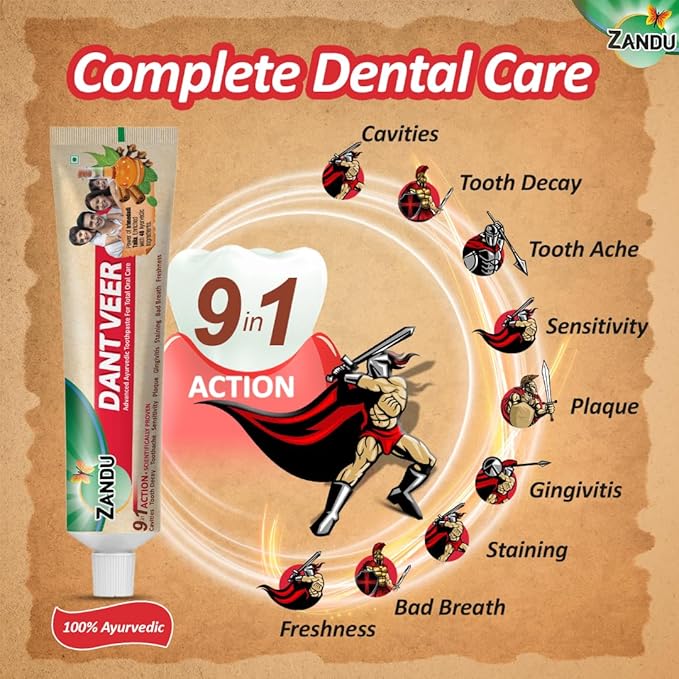 Zandu Dantveer, Fights 9 Dental Problems, with Irimedadi Oil, Advanced Ayurvedic Oral Care Toothpaste, Scientifically Proven Formula (200gm/7 Oz)