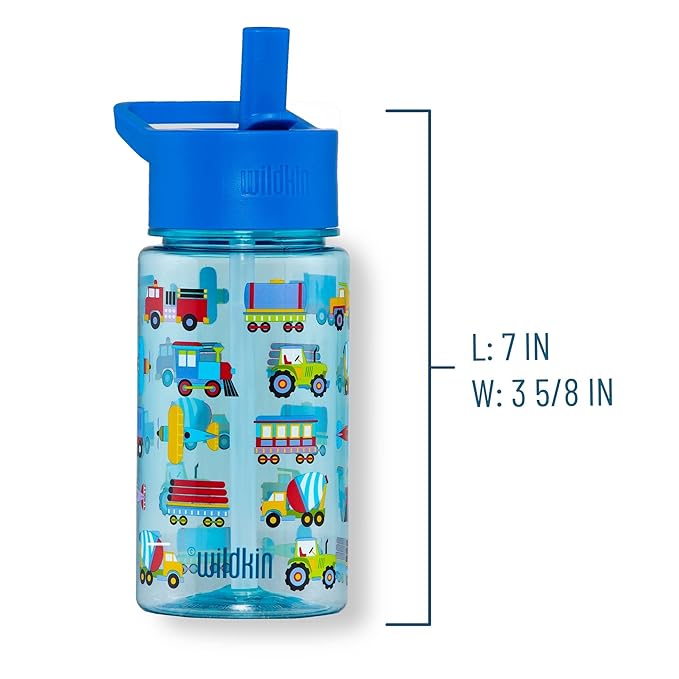 Wildkin Kids 16 Oz Water Bottle – BPA-Free Tritan, Leak-Proof Lid, Durable & Easy to Clean - Trains, Planes & Trucks