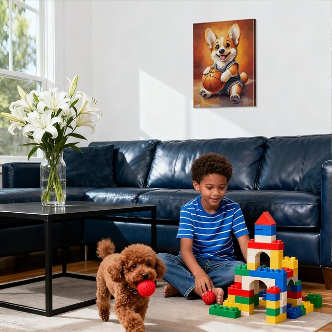 YOUHONG Animal Wall Art Animal Canvas Wall Art Dog Poster with Inner Wooden Frame - Lightweight, Sports Poster for Bedroom & Living Room Decoration Ready to Hang (12x15.7 Inches)