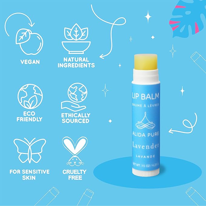 Lavender Lip Balm, Cruelty Free, Vegan Set, Beeswax Free, with Organic Jojoba and Avocado Oil, Vitamin E, Natural Moisturizer for Dry, Chapped, or Cracked Lips, 3 Tube Set