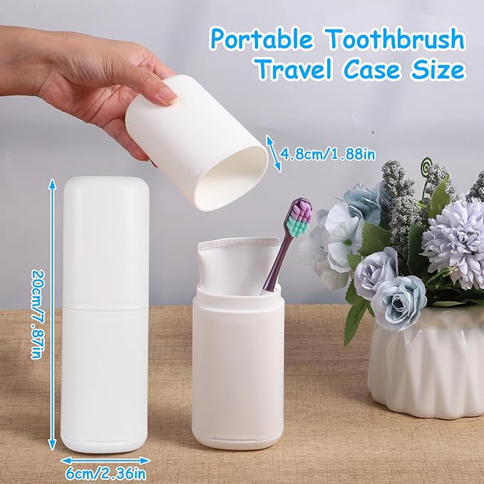 Toothbrush Travel Case Portable Toothbrush Holder with Mouthwash Cup Compact Toothbrushes and Toothpaste Container for Traveling Camping Business Trips Large Capacity White Toothbrushes Holders