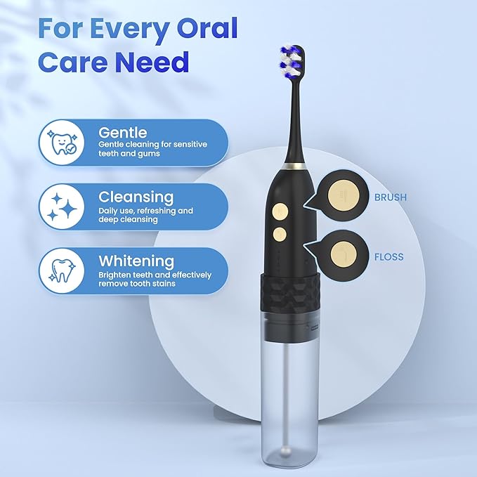 Portable Water flosser with Electric Toothbrush, 2 in 1 Teeth Cleaning Kit, Electric Toothbrush and flosser Combo, Water Flosser for Travel and Home (Black)