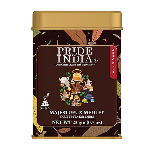 Pride Of India - Natural Majestic Medley (Variety Tea Enssemble) - 26 Tea Bags - 13 Assorted Flavors - PACK of 6 - Amazing Gift & Great Value