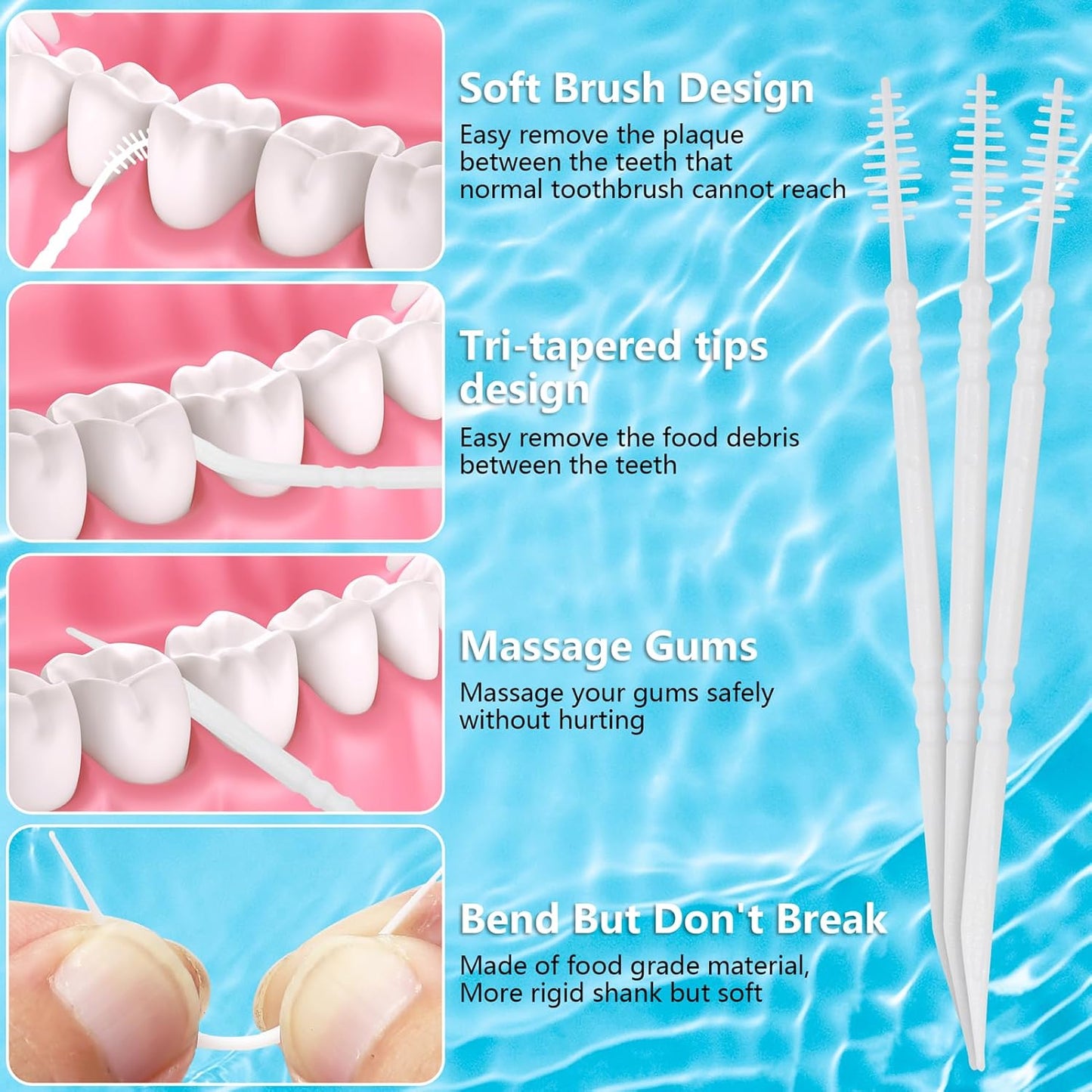 Brushpicks Interdental Toothpicks,Soft Bristle Dental Floss Picks Toothpicks,Helps Removes Plaque and Debris Between Your Teeth, Mint, 900PCS (Pack of 3)