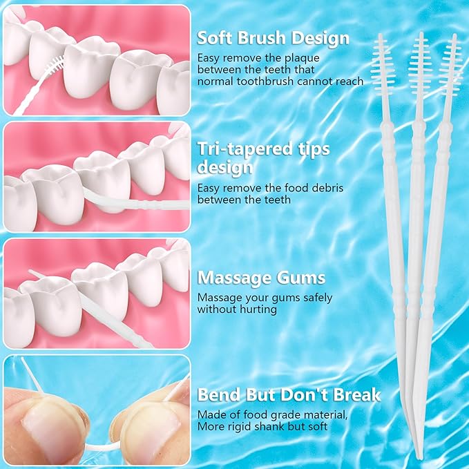 Brushpicks Interdental Toothpicks,Soft Bristle Dental Floss Picks Toothpicks,Helps Removes Plaque and Debris Between Your Teeth, Mint, 300PCS (Pack of 1)