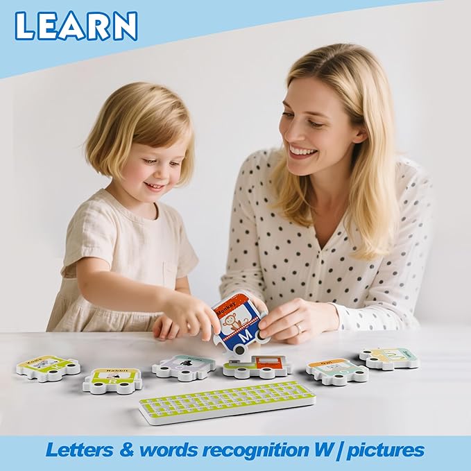 iPlay, iLearn Bath Toy Organizer W/Foam Letters, Toddler Bathtub Toy W/Storage Net, 32 Floating Alphabet Train Puzzle Bathtime Shower Water Play, Learning Birthday Gift 3 4 5 6 Year Old Kid Boy Girl