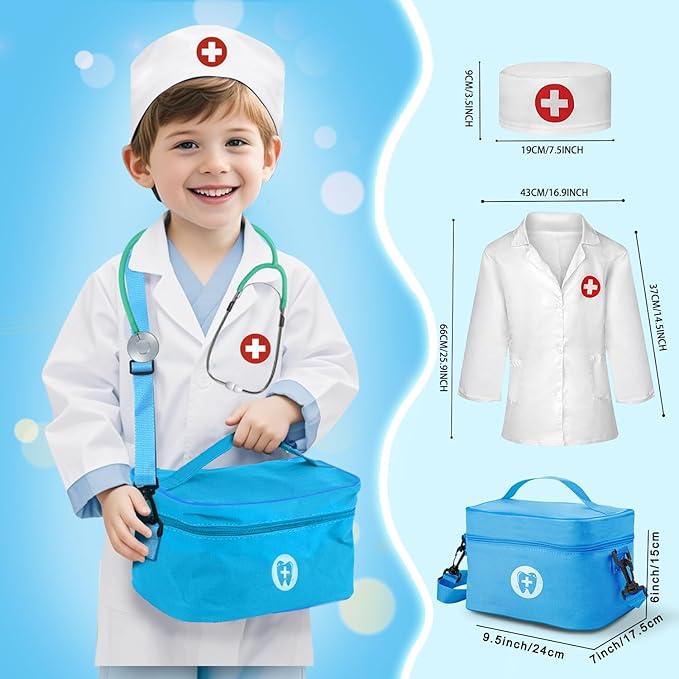 Doctor Kit for Toddlers 3-5, Wooden Kids Dentist Play Set, Doctor Play Set Pretend Play Toys for Toddlers , Realistic Wooden Medical Kit Role Play Set, Gifts for Boys Girls 3+ Years