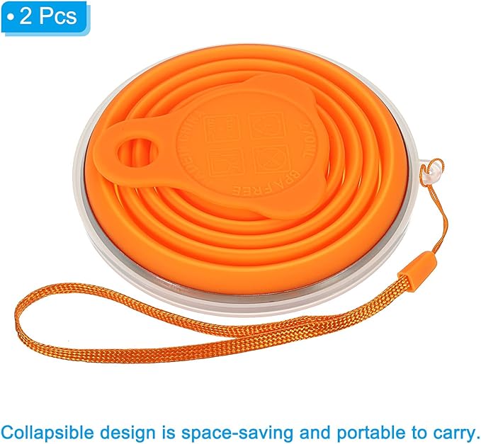 PATIKIL Collapsible Travel Cup, 2 Pack 270mL Travel Folding Cup with Lid Silicone Portable Drinking Cup for Traveling Camping, Orange