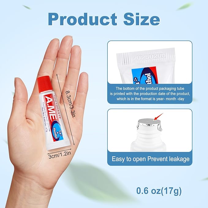Toothpaste Bulk Travel Size, Disposable Small Travel Portable Mini Compact Pocket Size Toothpaste for Bad Breath, Vacation/Hotel/Camping Shelter/Homeless/Nursing Home/Charity 0.6 oz/ 17g (100 Tubes)