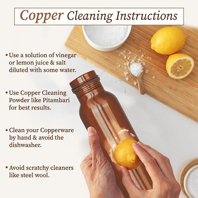 100% Pure Copper Water Bottle for Drinking, Ayurvedic Leak-Proof, Travel-Friendly, Wide Mouth Vessel 34oz