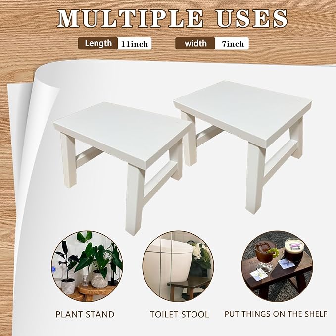 7.5'' Wooden Step Stools(2 Pack), Preassembled Kids Step Stool with Anti-Slip Bottom, for Toilet Potty Training, Bathroom Sink, Toddler Shower, Kitchen Counter(White)