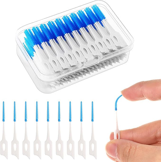 350 Pieces Interdental Brushes, Silicone Dental Floss Picks with Case Dental Brushes Dental Picks Blue Tooth Floss Picks for Teeth Cleaning