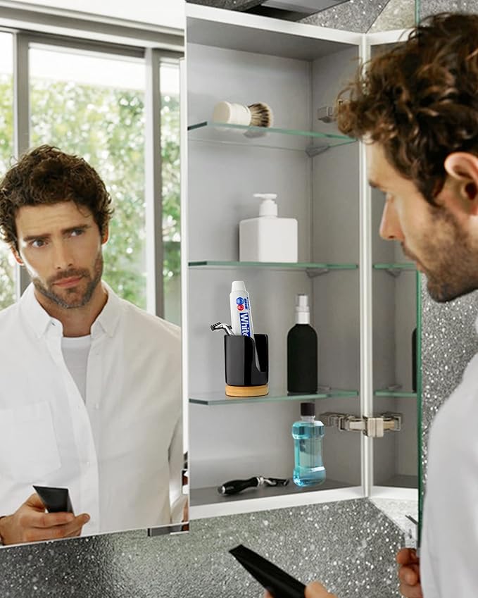 Ceramic Bathroom Cups Dispenser - 3 oz Disposable Paper & Plastic Bathroom Cups Holder - Mouthwash Cups Dispenser for Bathroom, Guest Toiletries, Countertop - BPA Free, Kids Safe (Black)