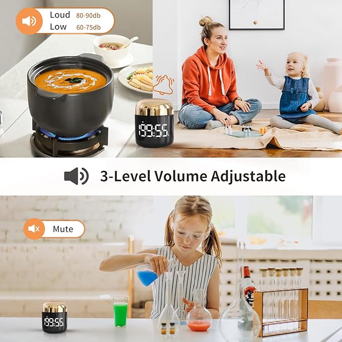 Digital Kitchen Timer,Countdown Countup Timer with Large LED Display Volume Adjustment,Timer for Cooking, Classroom Time for Kids and Teachers. (Gold)