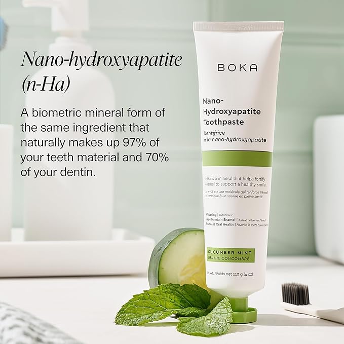 Boka Fluoride Free Toothpaste, Nano Hydroxyapatite Toothpaste, Appropriate for Sensitive Teeth - for Adult, Kids Oral Care - Cucumber Mint Flavor, 4 Fl Oz 1Pk US Manufactured