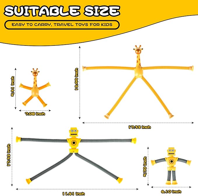 Christmas Stocking Stuffers Gift for Toddlers Kid Boy Grandkid Year Old Ages 3 4 5 6 7 8 9, Robot Sensory Travel Toys 4Pcs Airplane Autism Pop Tube Suction Fidget Toys Autistic Easter Basket Valentine