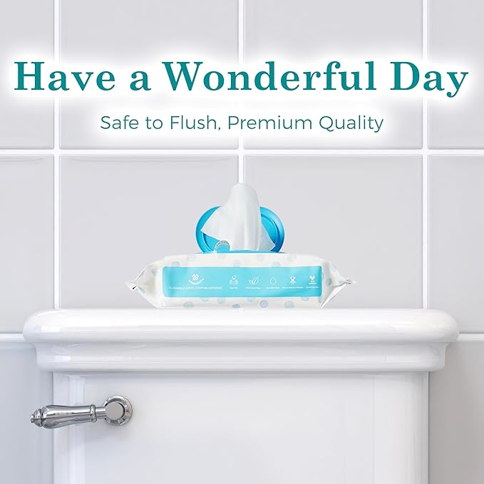 WONDERFUL Flushable Wipes, Unscented 100% Plant-Based Wet Butt Wipe for Adults & Kids, Sewer Septic Safe, Gentle for Sensitive Skin, Wipes Flushable Pack for Bathroom & Travel, 6-Pack (360 Counts)