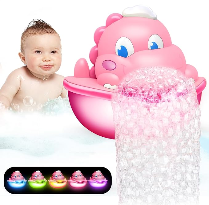 Baby Bath Toys Light Up Bath Bubble Machine with Colourful Light Bathtime Shower Bath Toys for Kids Ages 1-3 4-8 Birthday for Toddler Boys Girls