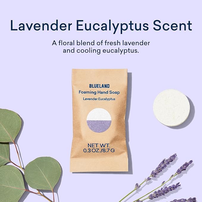 BLUELAND Foaming Hand Soap Refill Tablets, 10-Pack, Lavender Eucalyptus Scent, Eco Friendly Cleaning Products, 10 x 9 Fl oz