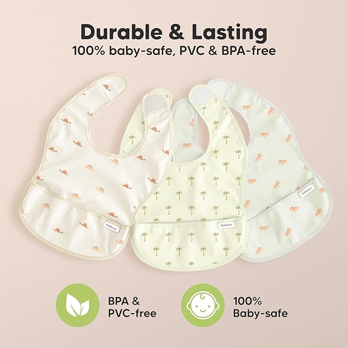 3-Pack Waterproof Baby Bibs for Eating - Lightweight Toddler Feeding Bibs with Large Food Catcher, Mess Proof, Food-Grade Baby Eating Essentials, Easy to Put On & Clean (Prism)