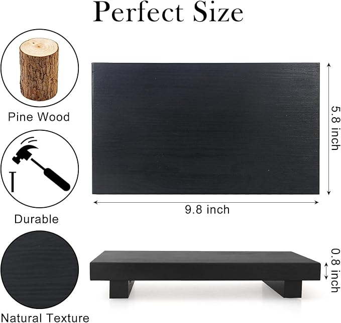 Black Bathroom Vanity Counter Tray Decor Farmhouse Wood Risers Kitchen Soap Sink Tray for Countertop Decorative Hand Soap Dispenser Holder Wooden Pedestal Stand Modern Bathroom Organizer Accessories