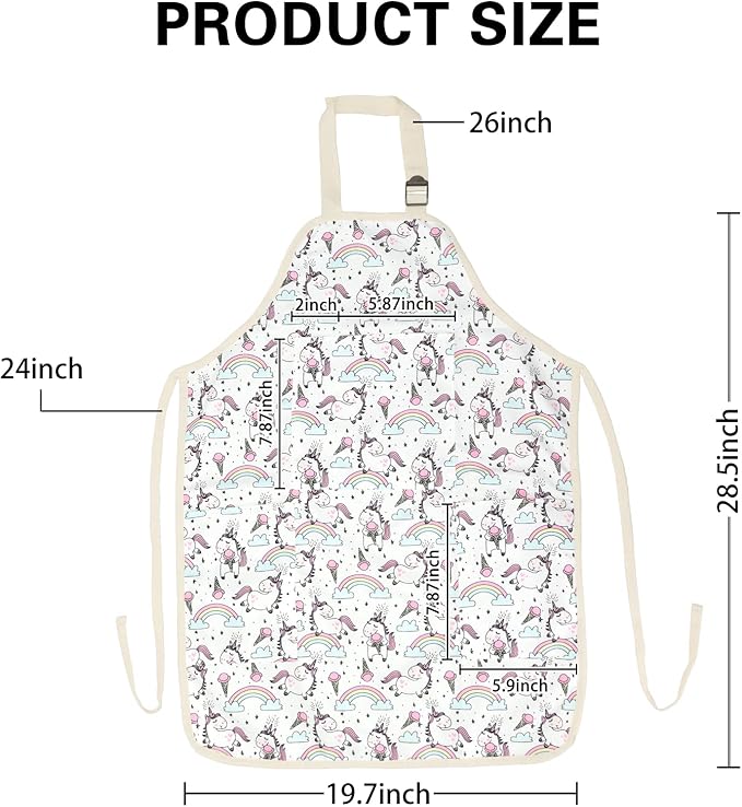 FreeNFond Kids Apron Adjustable Child Apron with 4 Pockets for Baking Painting