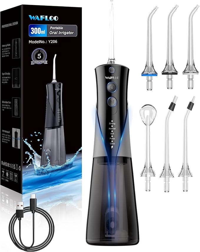 Water Flossers for Teeth - 5 Modes, 6 Flossing Tips, Rechargeable Cordless Portable 300ML Larger Tank Electric Waterflosser Cleaner IPX7 Waterproof Floss Cleaning Teeth Pick for Home Travel