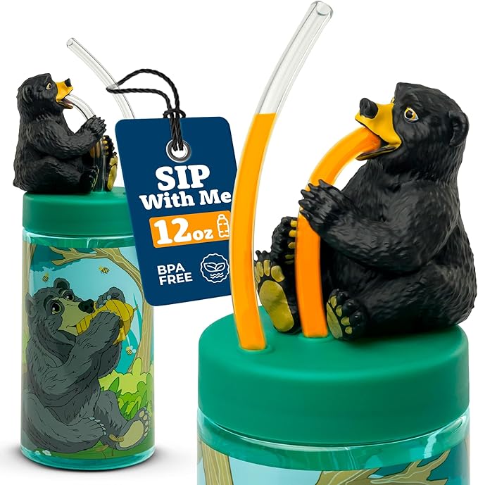 Regional Black Bear Cup, Water Bottle, Tumbler with Lid and Straw, Travel Sippy Cup for Water or Milk, Cups with Lids BPA Free Plastic, 12 oz