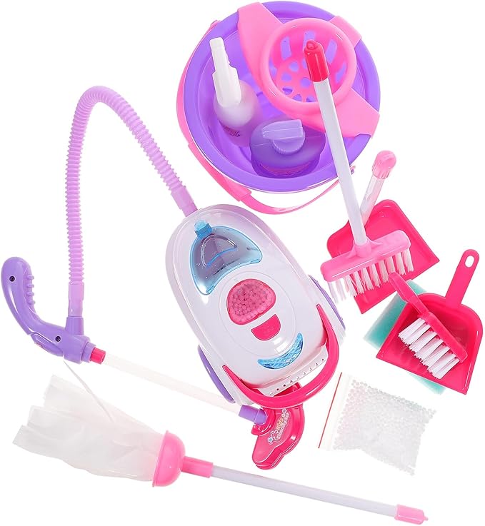 Kisangel Pretend Vacuum Cleaner for Boys and Multifunctional Cleaning Tools Kit with Broom Mop and Bucket Enhances Skills and Imaginative Play No Battery Needed Playhouse Random Color
