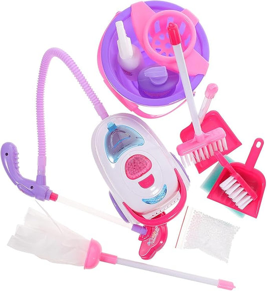 Kisangel Pretend Vacuum Cleaner for Boys and Multifunctional Cleaning Tools Kit with Broom Mop and Bucket Enhances Skills and Imaginative Play No Battery Needed Playhouse Random Color