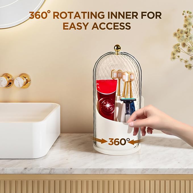 3 Slots Toothbrush Holders with Lid, Rotating Concealed Tooth Brush Holders for Bathroom, Countertop Toothbrush Holder with Cover, Toothpaste Holder for Bathrooms, Makeup Brush Holder(White)