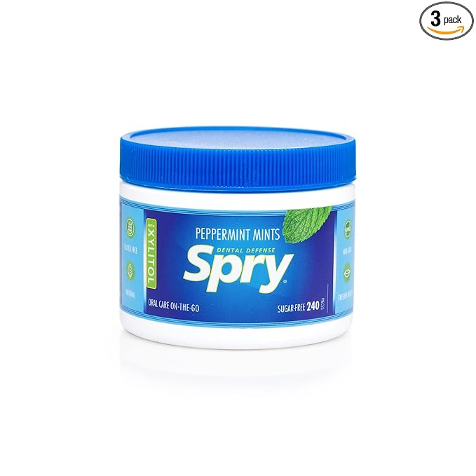 Spry Xylitol Peppermint Sugar Free Candy - Promote Oral Health, Increase Saliva Production, Stop Bad Breath, Non-GMO, Gluten-Free, 240 Count (Pack of 3)