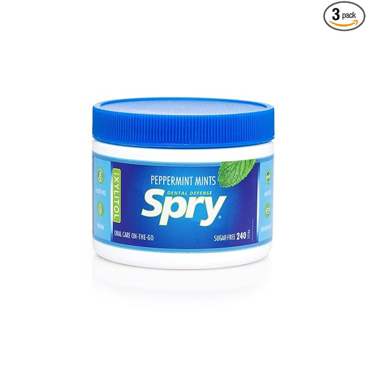 Spry Xylitol Peppermint Sugar Free Candy - Promote Oral Health, Increase Saliva Production, Stop Bad Breath, Non-GMO, Gluten-Free, 240 Count (Pack of 3)