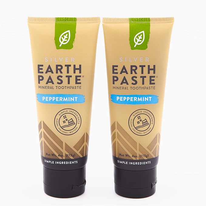 Redmond Earthpaste w/Silver – Natural Non-Fluoride Toothpaste, 2 Pack (Peppermint)