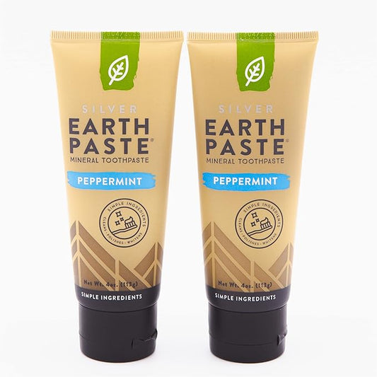Redmond Earthpaste w/Silver – Natural Non-Fluoride Toothpaste, 2 Pack (Peppermint)